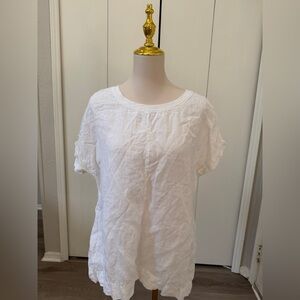 Flax White Linen Short Sleeve Top